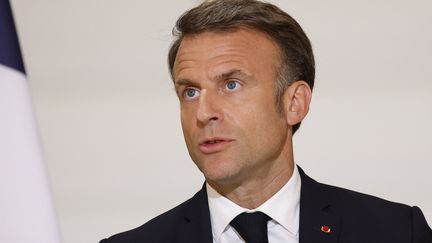 Le président Emmanuel Macron, le 21 mai 2024. (YOAN VALAT / POOL)