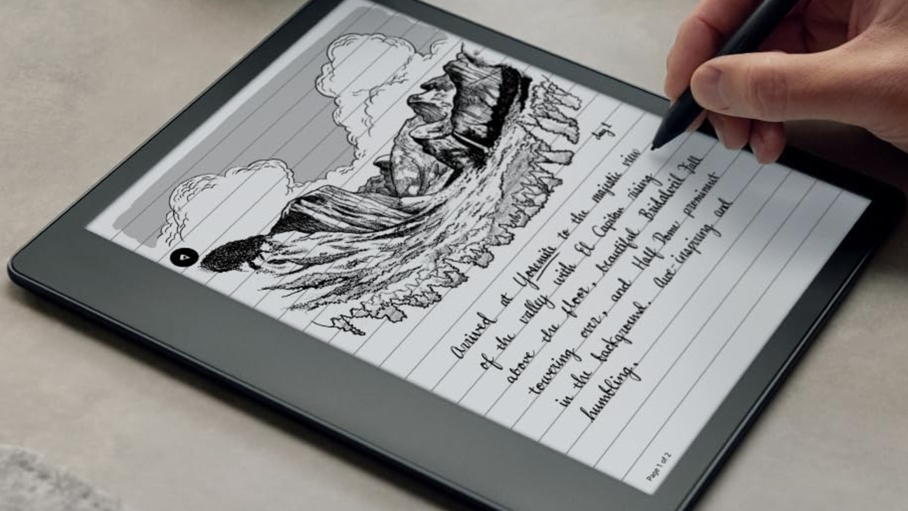 Kindle Scribe in use.
