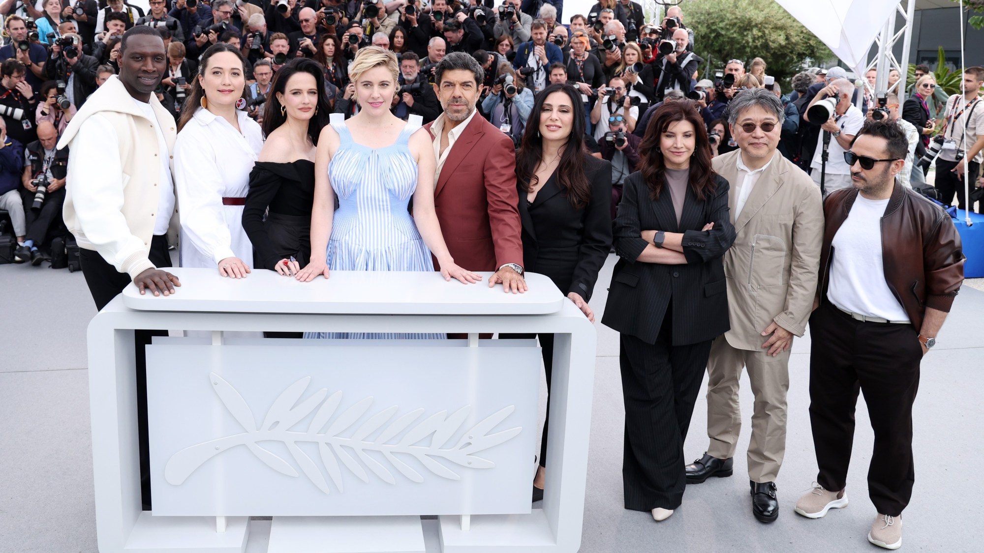 The Cannes Film Festival 2024 jury, led by Greta Gerwig (fourth from the left)