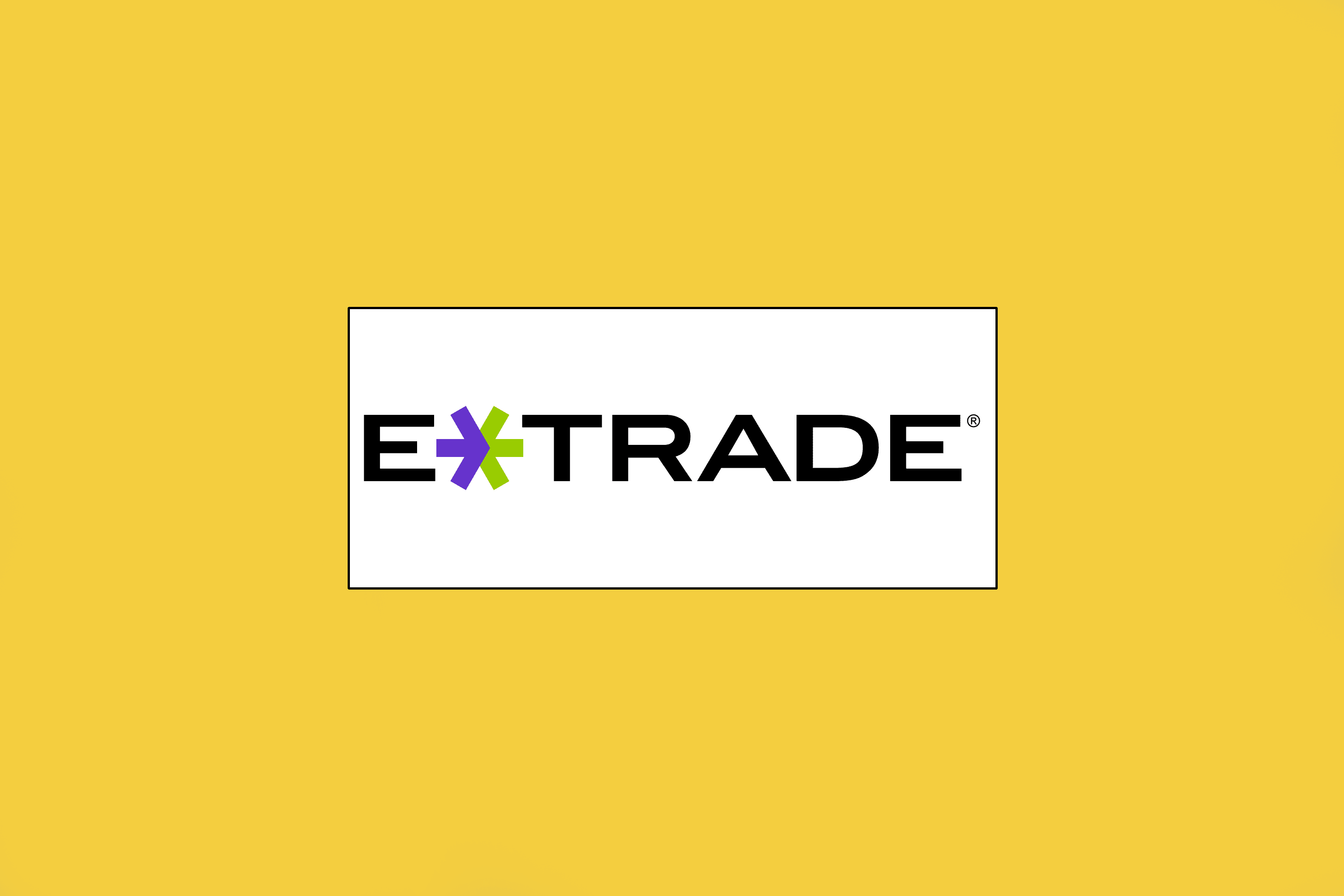 Image shows a yellow background with the E*TRADE logo in the center.