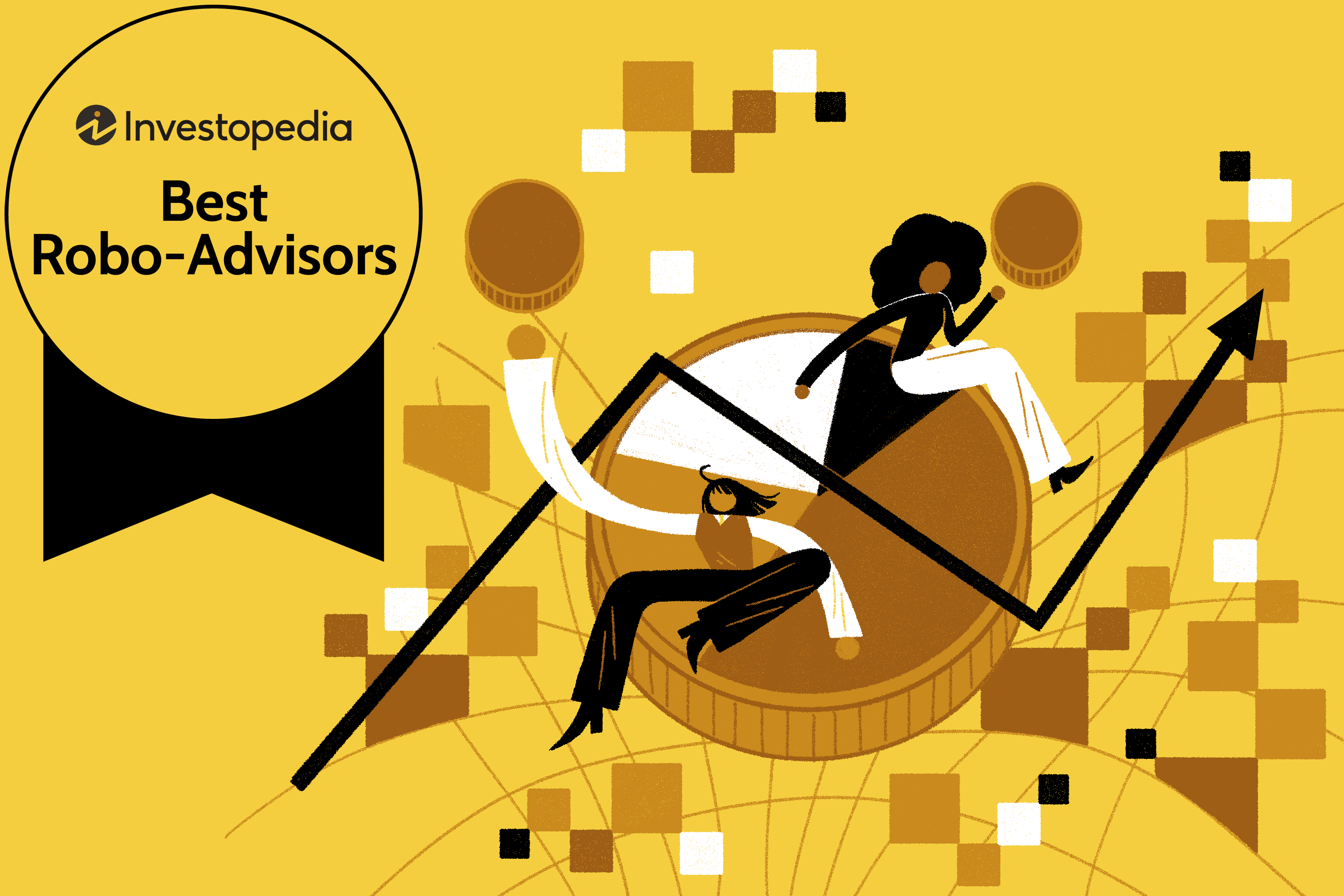 Graphic with two people sitting on a floating coin