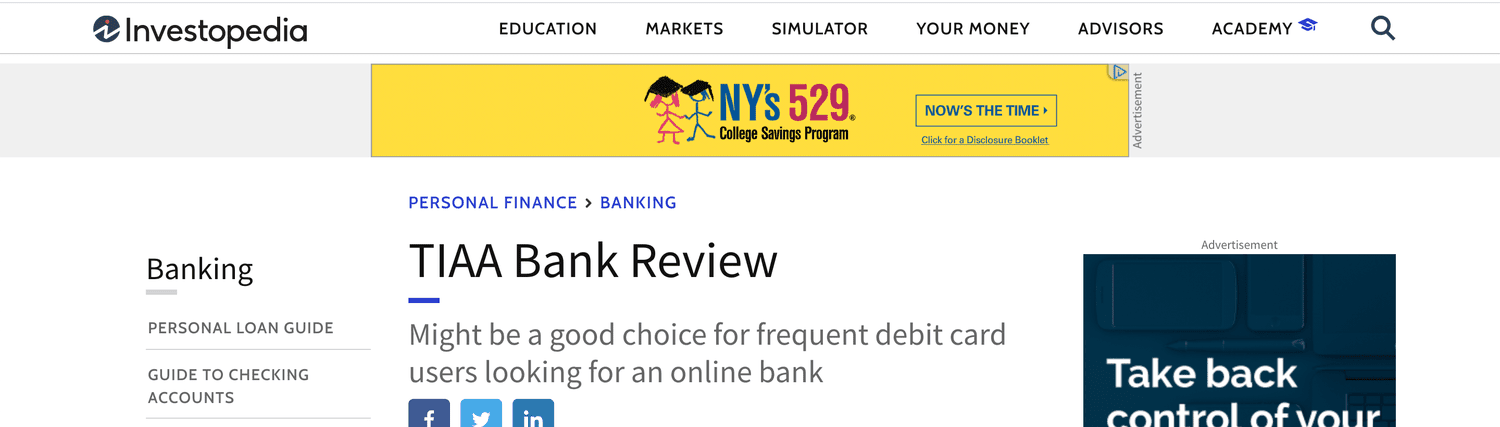 screenshot of display ads on a bank review