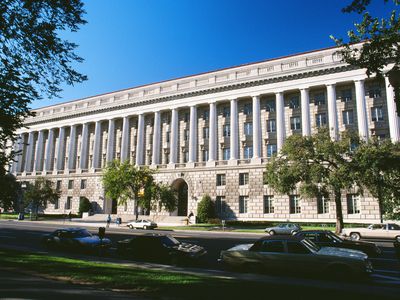 Facade of a government building, Internal Revenue Service building, Washington DC, USA