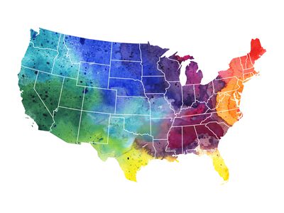 United States map in water color