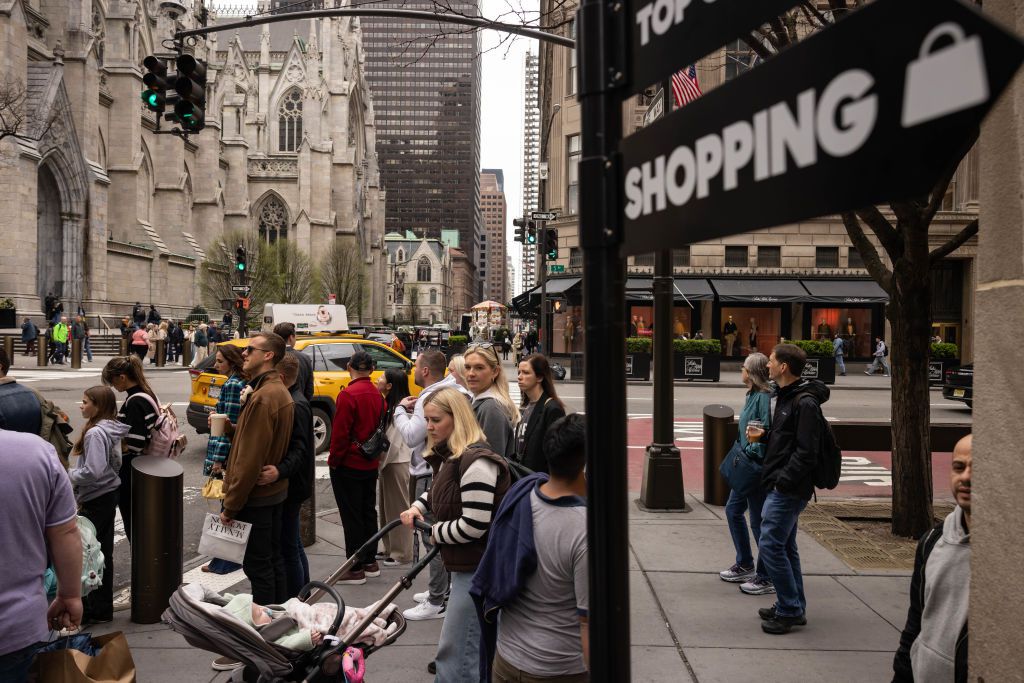 "Shopping" signage in New York, US, on Thursday, April 11, 2024.