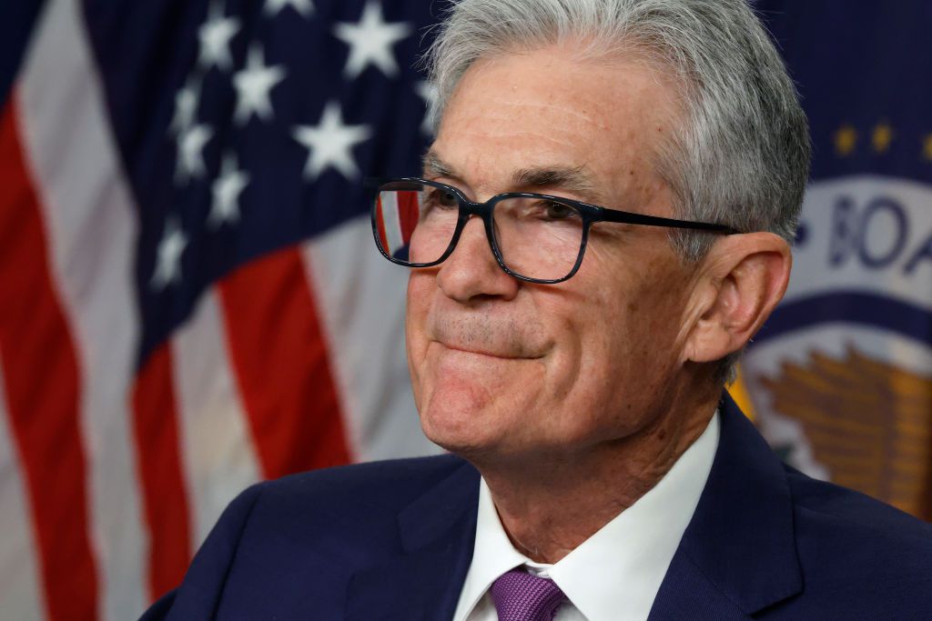 Federal Reserve Bank Chair Jerome Powell announces that interest rates will remain unchanged during a news conference at the bank's William McChesney Martin building on May 01, 2024 in Washington, DC.