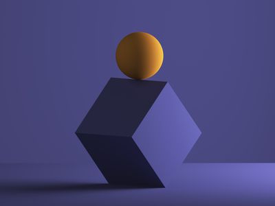 Sphere balancing on the edge of a cube, 3D Rendering