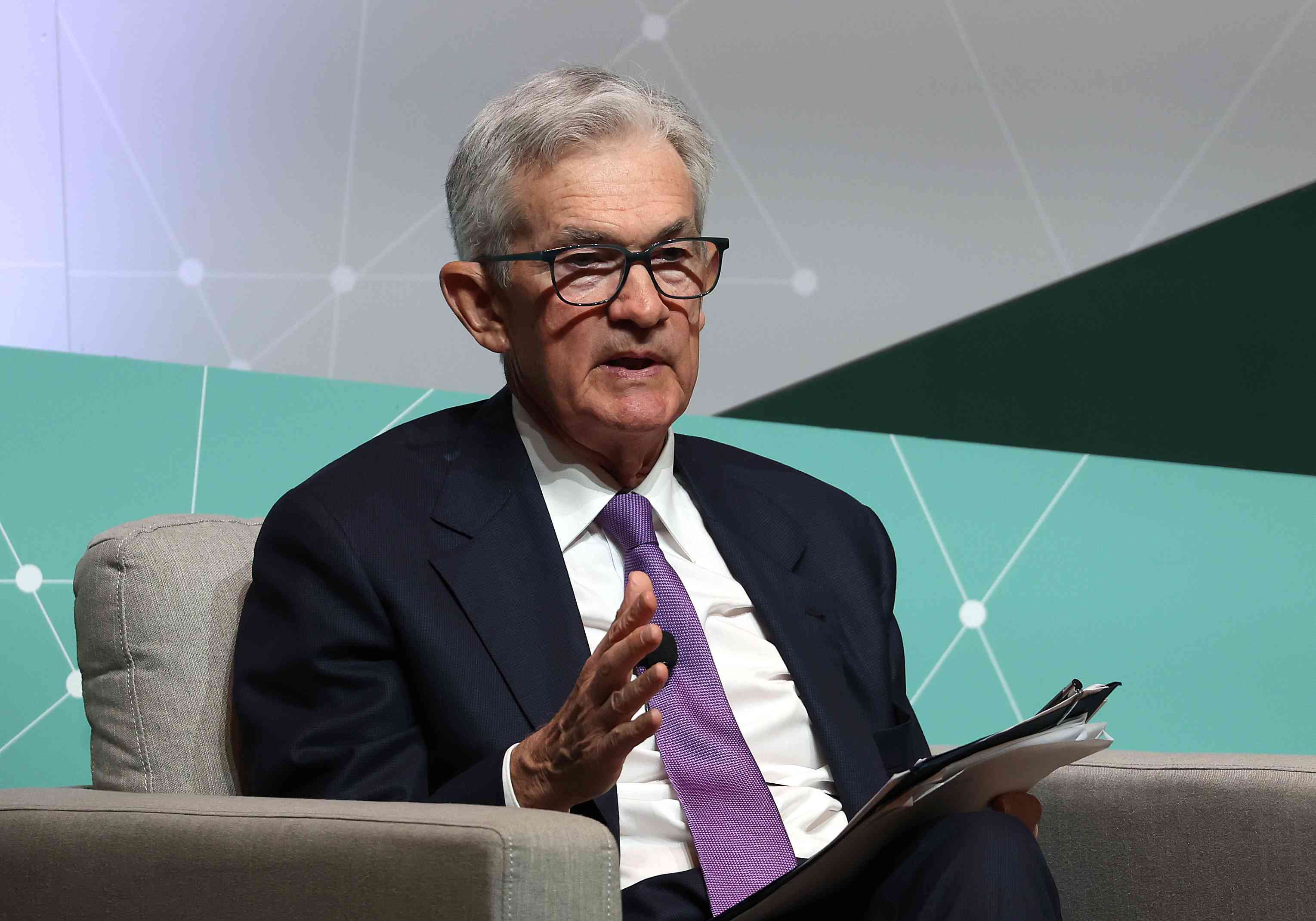 Federal Reserve Bank Chair Jerome Powell speaks during the Stanford Business, Government and Society Forum at Stanford University on April 03, 2024 in Stanford, California.