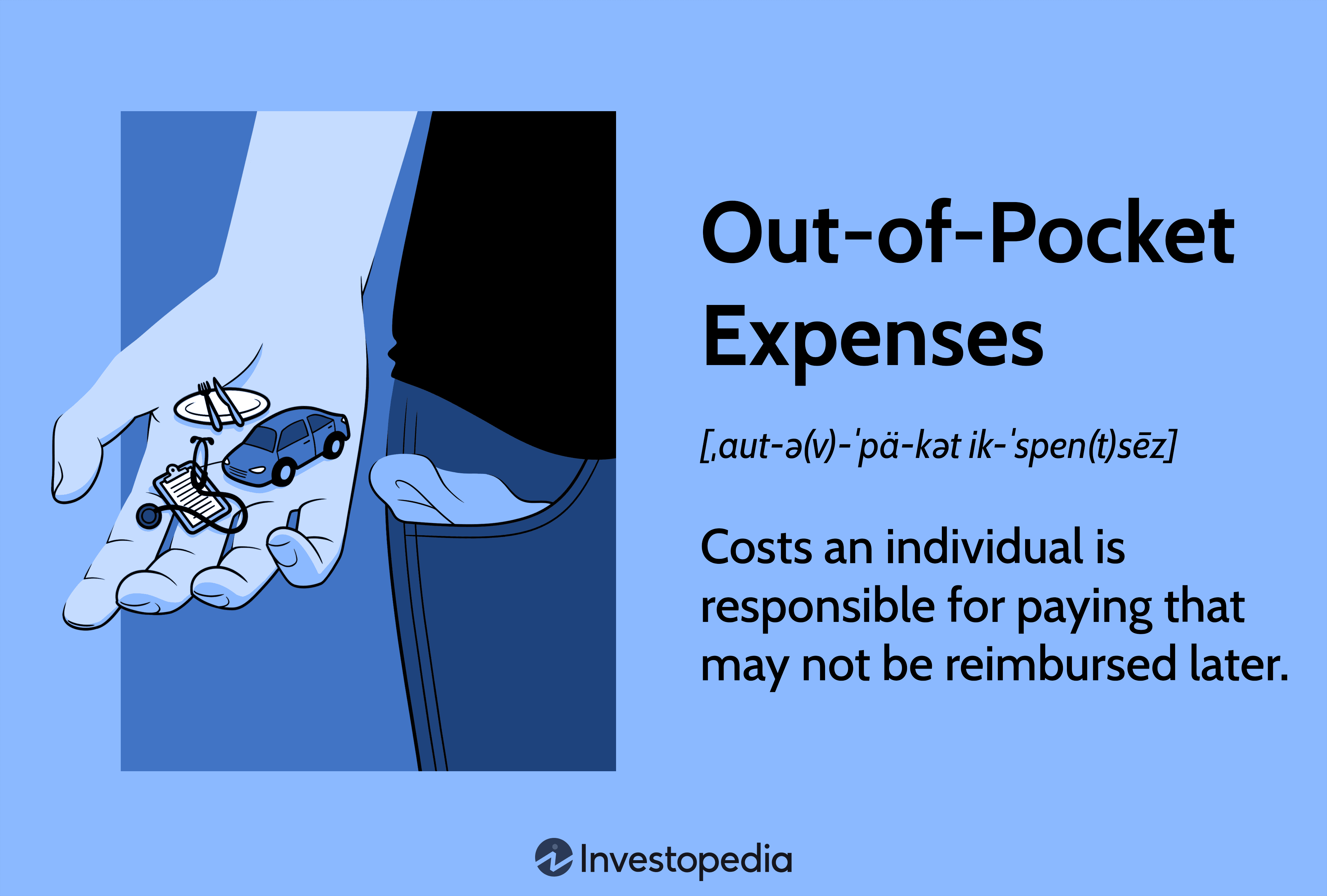 Out-of-Pocket Expenses: Costs an individual is responsible for paying that may not be reimbursed later.