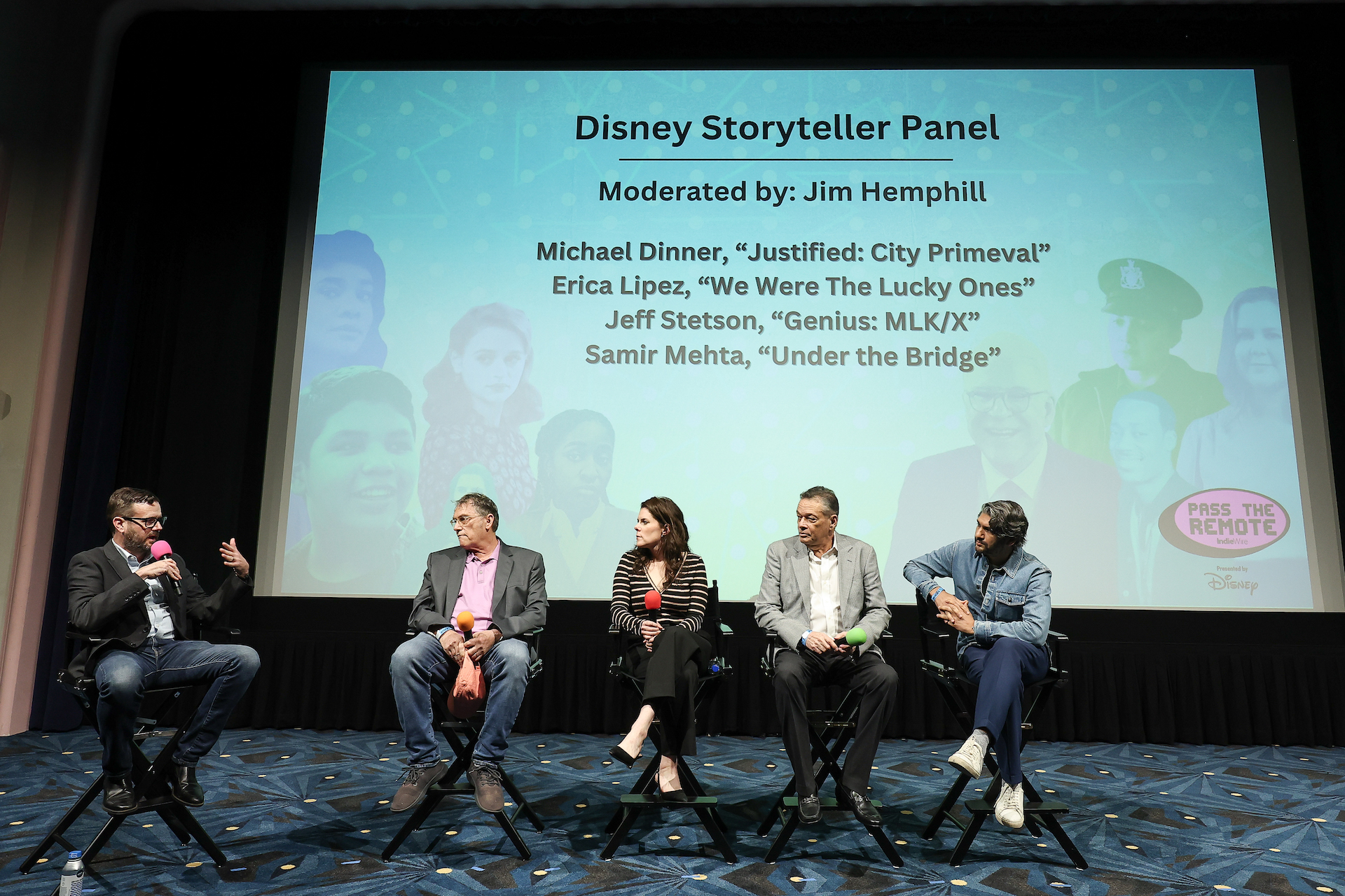 Jim Hemphill, Michael Dinner, Erica Lipez, Jeff Stetson, and Samir Mehta at IndieWire’s 'Pass the Remote' Presents A Disney Storyteller Panel at Vidiots on April 29, 2024 in Los Angeles, California.