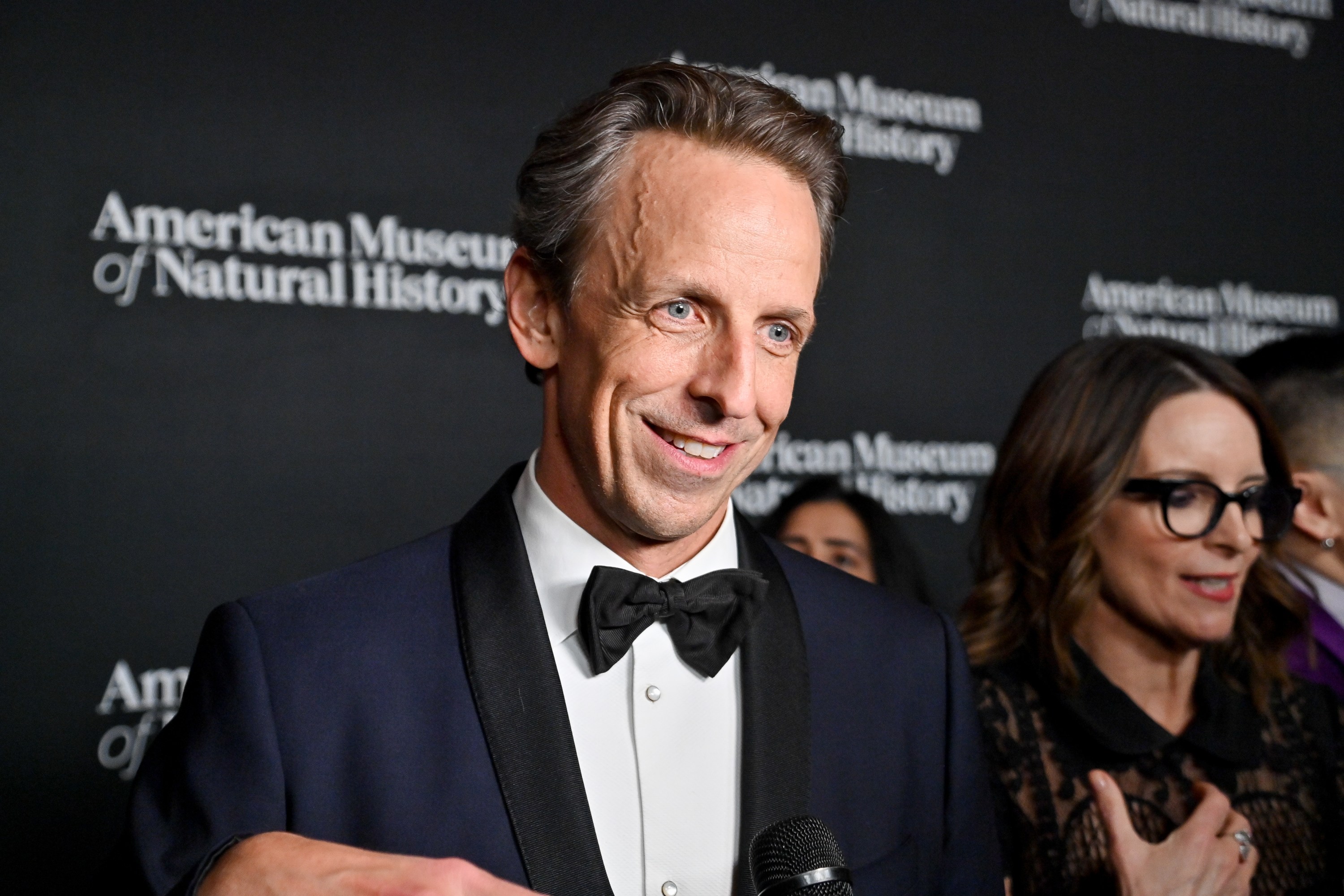 Seth Meyers and Tina Fey at the American Museum of Natural History's 2023 Museum Gala held on November 30, 2023 in New York, New York. (Photo by Bryan Bedder/Variety via Getty Images)