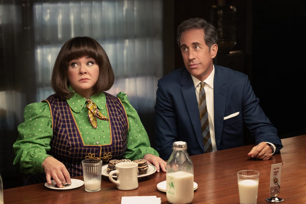 UNFROSTED. (L to R) Melissa McCarthy as Donna Stankowski and Jerry Seinfeld (Director) as Bob Cabana in Unfrosted. Cr. John P. Johnson/Netflix © 2024.