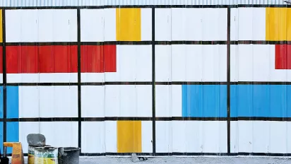 A wall painted with bold colours.