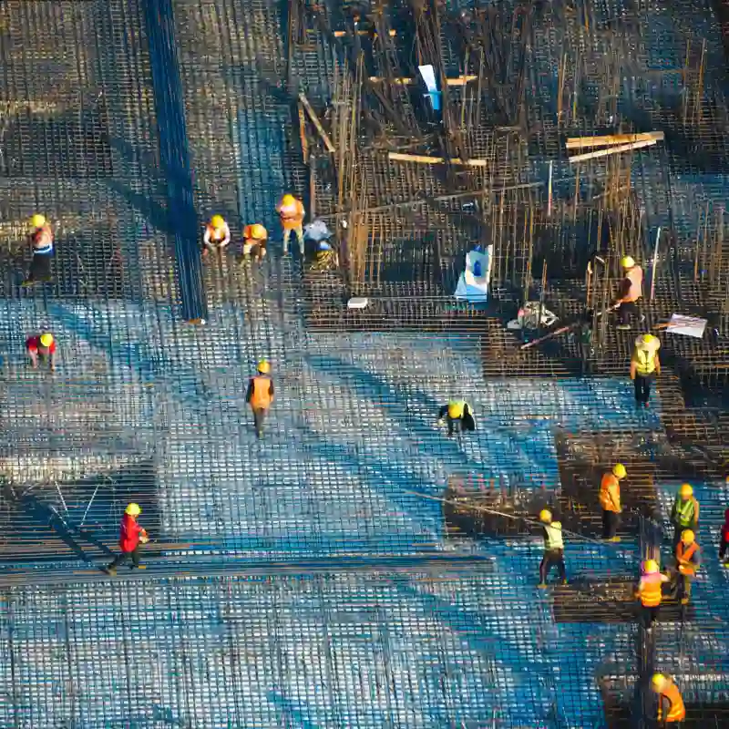 Arieal view of construction workers on a job site.