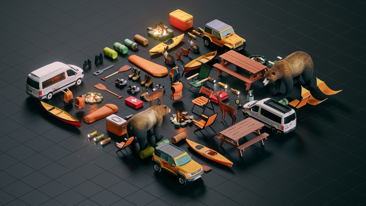 Assets created using Shutterstock 3D AI generator, rendered and arranged as a flat-lay image. Image courtesy of Shutterstock.
