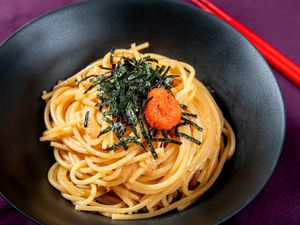 Side view of Mentaiko Spaghetti 