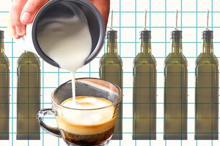 Collage of olive oil and coffe
