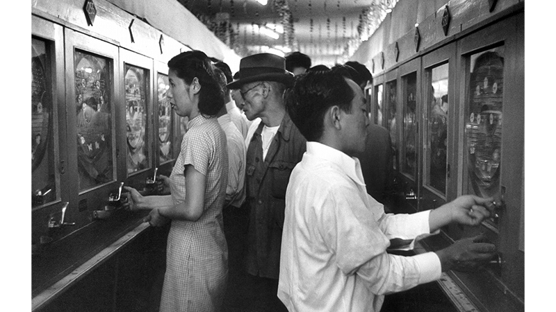 Min Jin Lee Pachinko essay: archive image of people playing Pachinko in Japan
