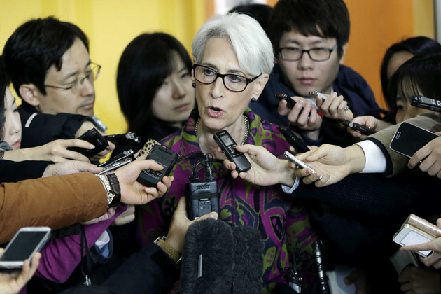 Then-U.S. Undersecretary of State for Political Affairs Wendy Sherman speaks to reporters after her meeting with South Korean Foreign Minister Yun Byung-se in 2015.