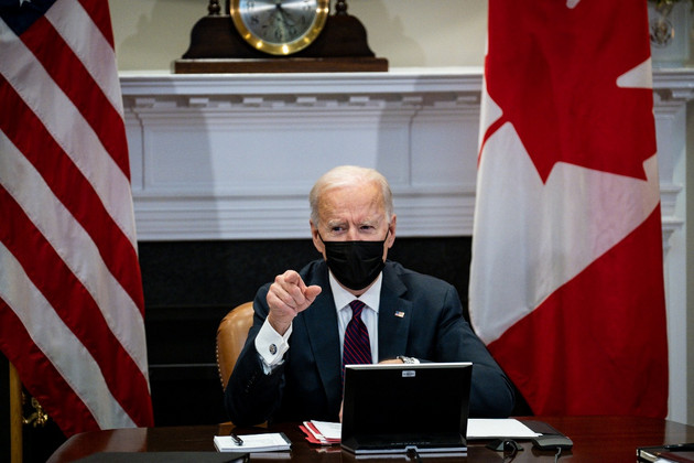President Joe Biden participates in a virtual bilateral meeting with Prime Minister Justin Trudeau.