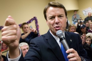 Democratic presidential hopeful and former US Senator John Edwards (D-NC) speaks while visiting his election offices in Mason City, Iowa, 31 December 2007. AFP PHOTO/SAUL LOEB (Photo by SAUL LOEB / AFP) (Photo by SAUL LOEB/AFP via Getty Images)