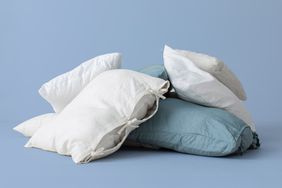 old pillows on a blue background