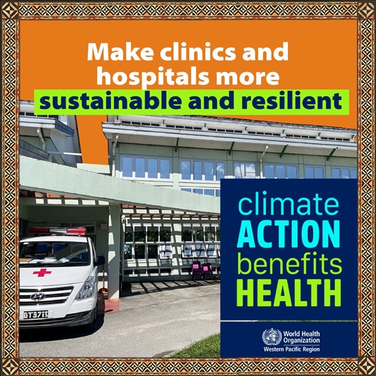 Graphic with hospital to promote building greener and more resilient buildings