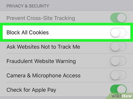 Step 4 Toggle off "Block All Cookies" icon.
