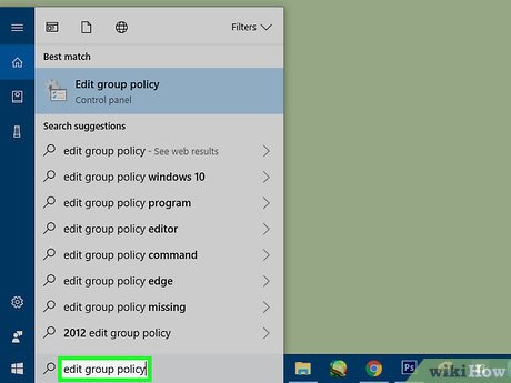 Step 2 Type edit group policy into Start.
