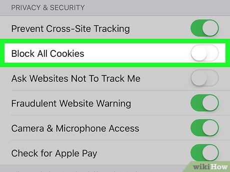 Step 3 Scroll down and disable "Block All Cookies."
