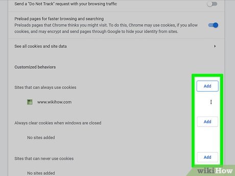 Step 6 Adjust your cookie preferences for specific sites.