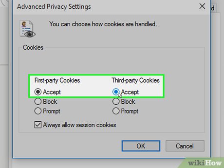 Step 6 Cho phép first- và third-party cookies.