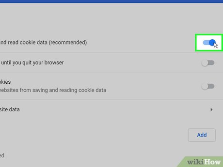 Step 7 คลิกสวิตช์ "Allow sites to save and read cookie data" icon.