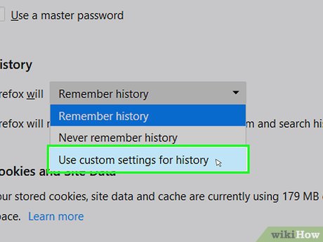 Step 6 Nhấp vào Use custom settings for history (Sử dụng thiết lập tùy biến cho lịch sử).