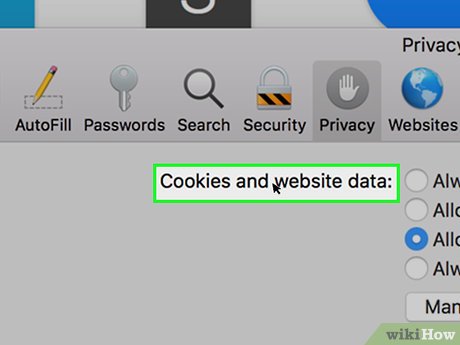 Step 5 Nhấp vào ô thả xuống "Cookies and Website Data" (Cookies và dữ liệu trang web).