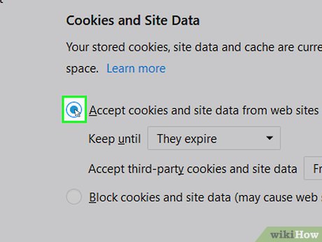 Step 7 Tích vào ô "Accept cookies from sites" (Cho phép cookies từ các trang).