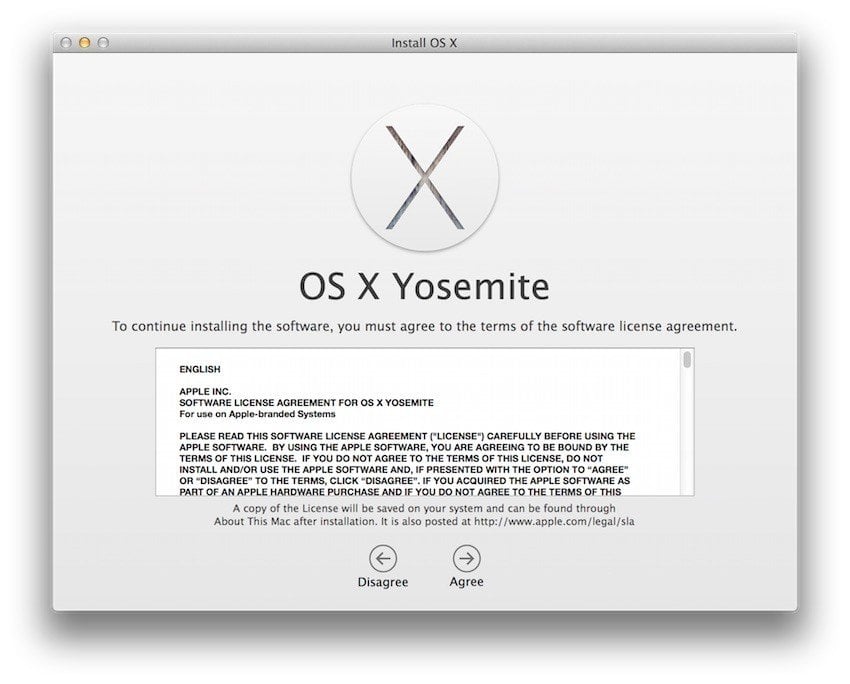 Example of Apple EULA when installing Yosemite - 1