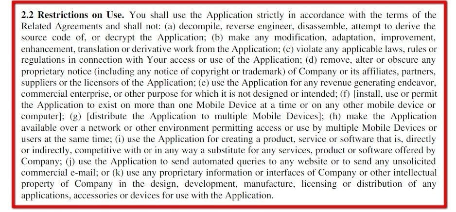 Example of Restrictions on Use Clause