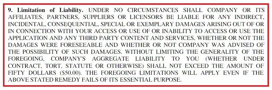 Example of Limitation of Liability Clause