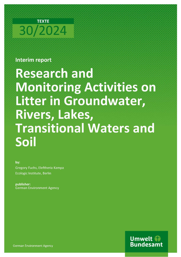 Cover des Berichts "Research and Monitoring Activities on Litter in Groundwater, Rivers, Lakes, Transitional Waters and Soil"