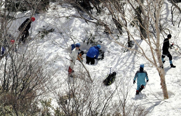 栃木県立大田原高校の生徒と教諭計８人が死亡した雪崩事故の現場（２０１７年４月撮影、読売ヘリから）