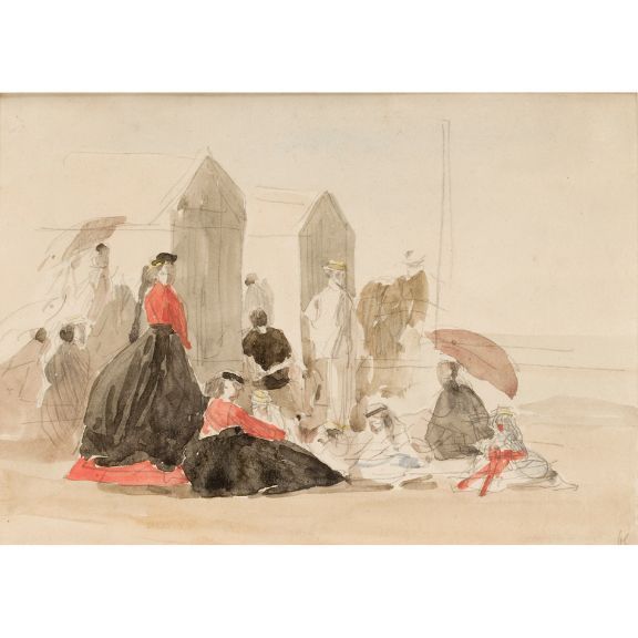Eugène Boudin, Crinolines et cabines, 1865. 