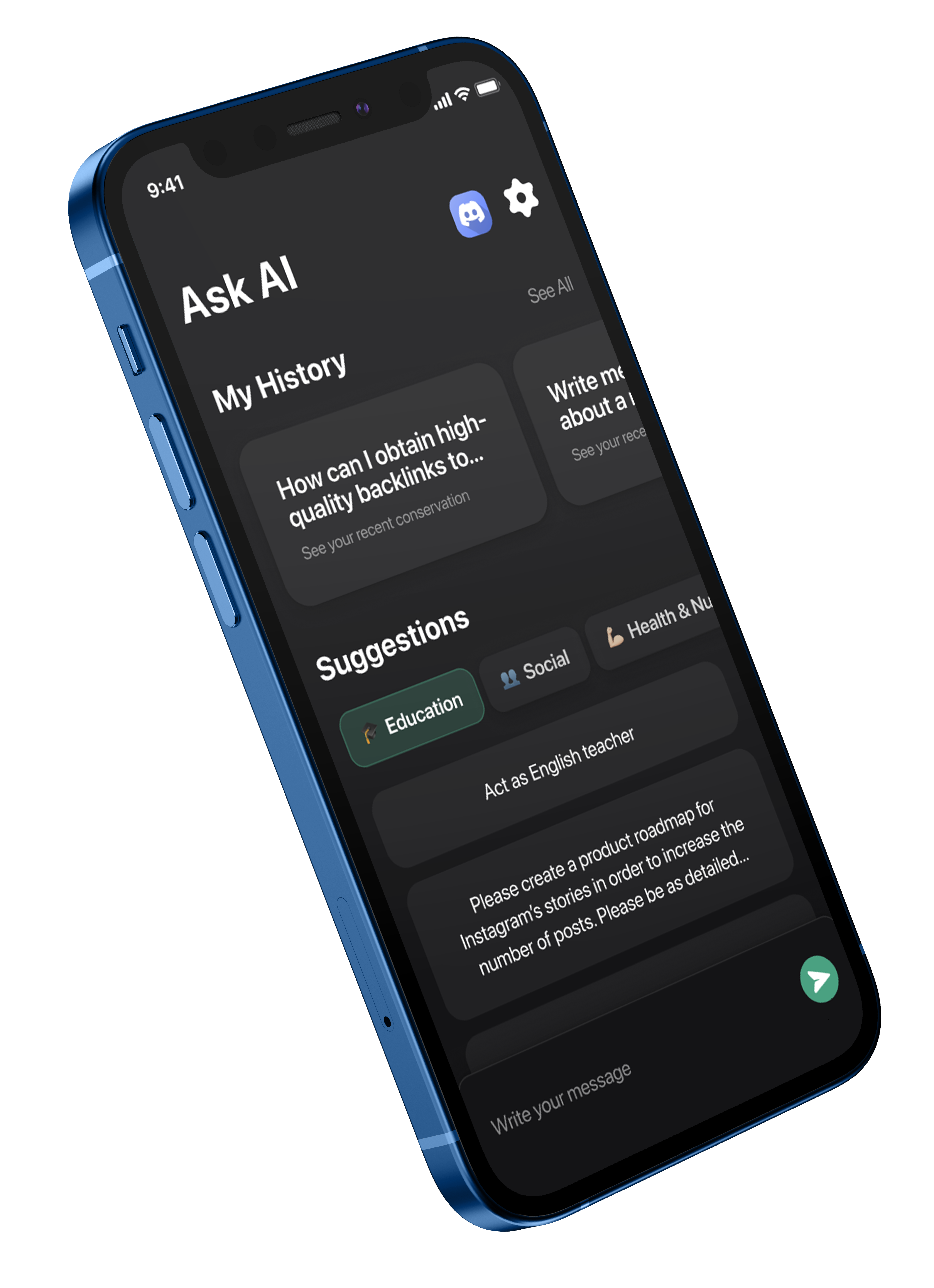 Ask AI Phone mockup home screen