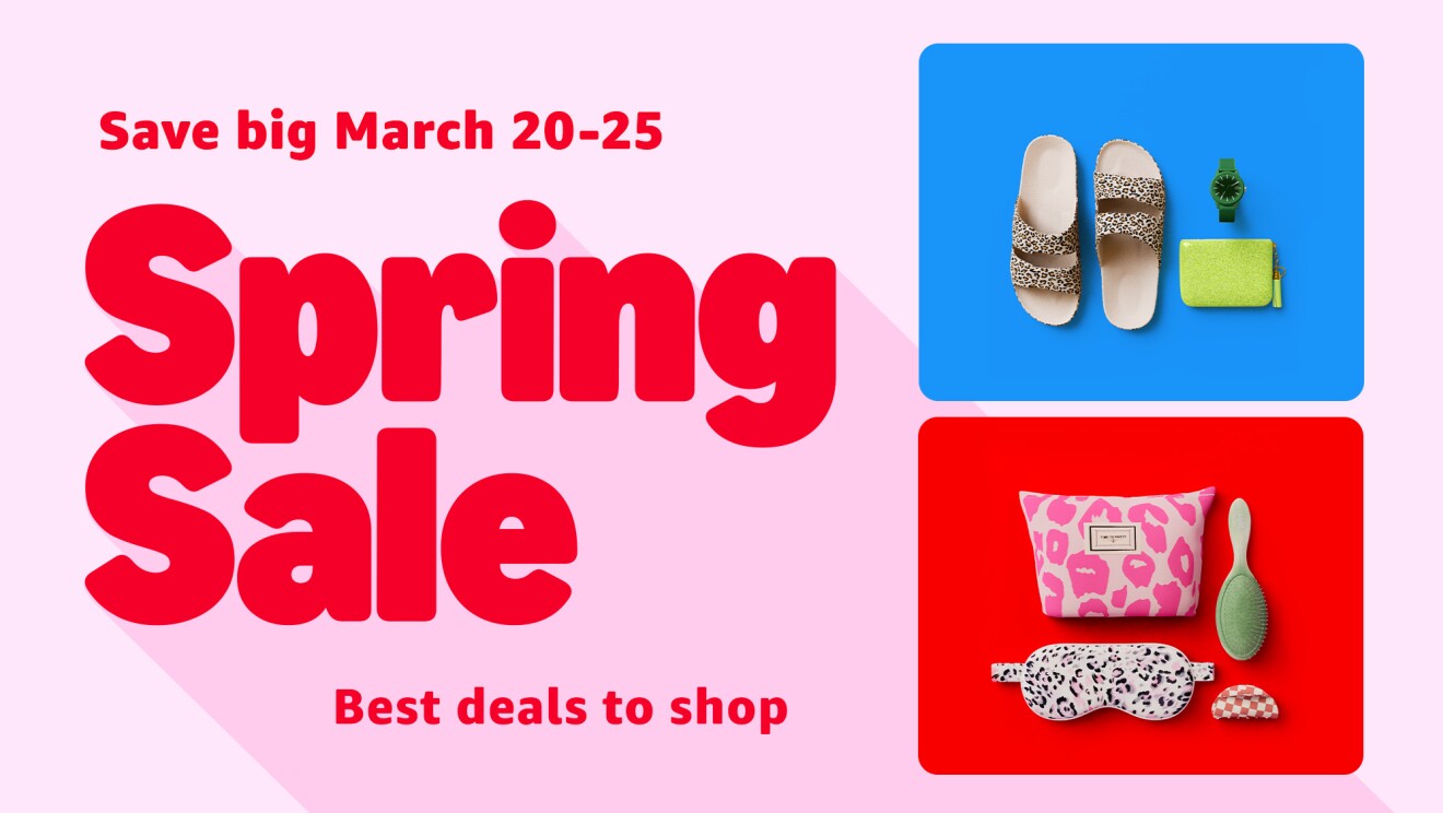 An image that says "Spring Sale, save big March 20-25, best deals to shop" along with an image of flip flops and another item on amazon.