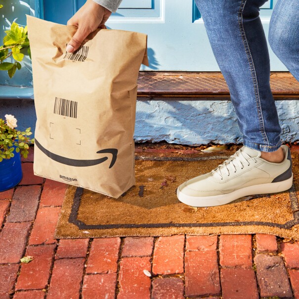 Amazon package (paper bag) on doorstep