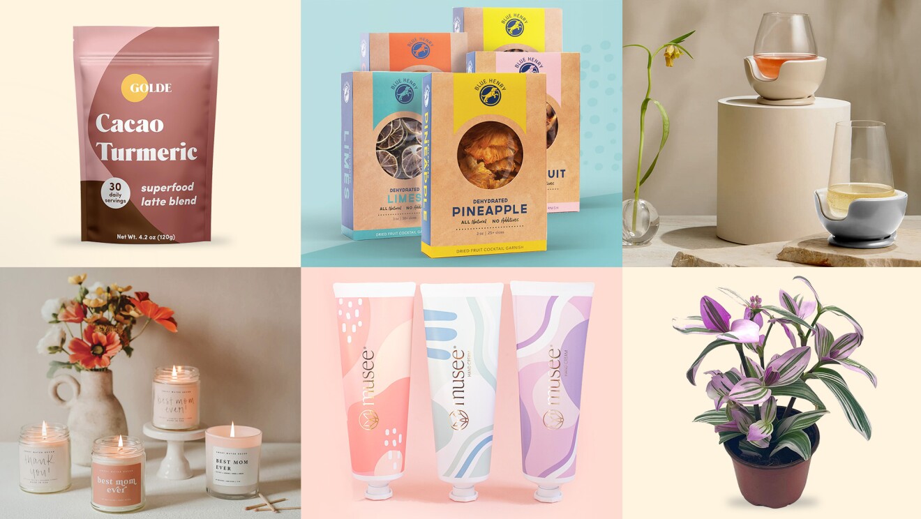 a collage of products from small businesses that sell on amazon, including the brands golde, musee, blue henry, and bubbleblooms