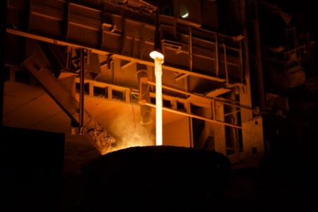 White hot liquid in the blast furnaces