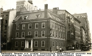 96-07-08-alb09-156, Fraunces Tavern in New York City, 1934.  Built as a family home in 1719, this building was converted to use as a tavern in 1762. It served many important functions before, during, and after the Revolutionary War