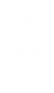 Better Business Bureau BBB Accredited Charity Reverse White Vertical logo w/ URL