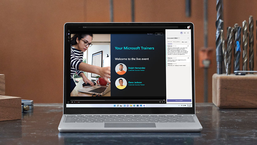 A laptop showing training with Microsoft Product Experts.
